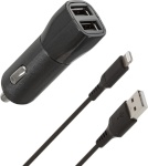 Wave autolaadija, kahe USB pistikuga + Lightning kaabel, 15,5W