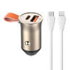 Ldnio autolaadija C509Q, USB + USB-C, 30W + cable USB-C to Lightning (gold)