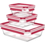 Emsa toidukarpide komplekt Clip&Close Glass Food Storage Container 3-Piece Set, punane