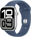 Apple Watch Series 10 46mm GPS + Cellular Silver Aluminum Case and Denim Blue Sport Band, S/M, hõbedane/sinine