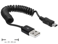 Delock kaabel USB 2.0 -> mini USB Spiral 0.2-0.6m