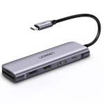 UGREEN USB jagaja CM195 Hub adapter 6 in 1 USB-C to 2x USB 3.0, HDMI, SD/microSD, 100W