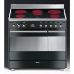 Smeg elektripliit SUK92CBL9 , 5 x Hilight, 2 x elektriahi, aurupuhastus, 90 cm, must