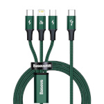 Baseus laadimiskaabel Rapid Series 3-in-1 cable USB-C For M+L+T 20W 1.5m roheline