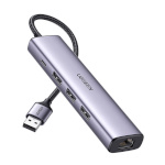 UGREEN USB jagaja 5in1 USB-A to 3x USB 3.0 + RJ45 + USB-C adapter (hõbedane)