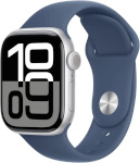 Apple Watch Series 10 42mm GPS + Cellular Silver Aluminum Case and Denim Blue Sports Band, M/L, hõbedane/sinine