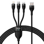 Baseus laadimiskaabel 3in1 USB cable Flash Series, USB-C + micro USB + Lightning 100W 1.2m, must