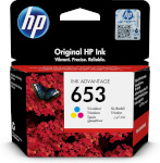 HP tindikassett HP 653 Original Standard Yield, tsüaan; magenta; kollane