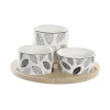 DKD Home Decor Set za Predjelo valge/must Bambus Keraamika Lehed Cottage 3tk 8cm 20x20x8cm