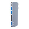 Raycue USB jagaja Hub 6w2 RayCue 2x USB-C do Thunderbolt 3 + 3x USB-A 3.0 5Gbps + SD/TF 2.0 (szary)