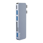 Raycue USB jagaja Hub 6w2 RayCue 2x USB-C do Thunderbolt 3 + 3x USB-A 3.0 5Gbps + SD/TF 2.0 (szary)