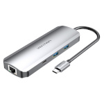 Vention dokkimisjaam USB-C Docking Station to HDMI, USB-C, 2x USB3.0, RJ45, SD, TF, TRRS 3.5mm, PD 0.15m Vention TOMHB (hall)