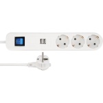 REV pikendusjuhe Power Strip ICE 3-way USB & Switch, 1,4m, valge