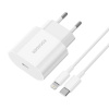 Essager Charger USB-C 20W with USB-C to Lightning kaabel (valge)