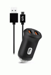 Fonex 2xUSB autolaadija Micro-USB kaabliga, 2.1A, must