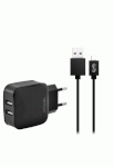 Fonex 2xUSB seinalaadija Micro USB kaabliga, 2.1A, must